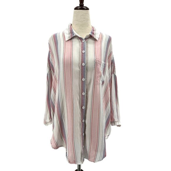 Anthropologie Pilcro The Bo Boyfriend Striped Oversized Button Top Womens XS - Picture 1 of 9
